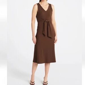 Stitch Fix Heatherly Brown Ribbed Tie Waist Midi Dress